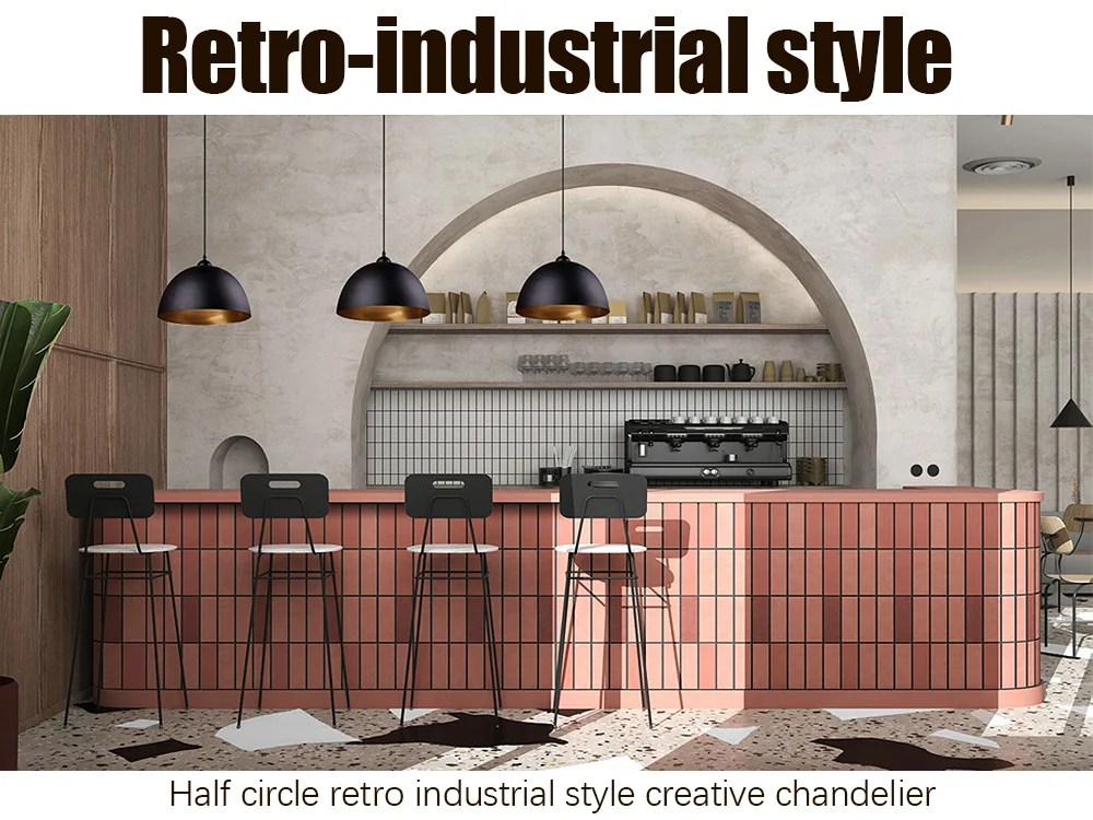 Description Picture 2 of itemHalf circle retro industrial style creative Pendant Light single head dining room living room bedroom study bar Pendant Light