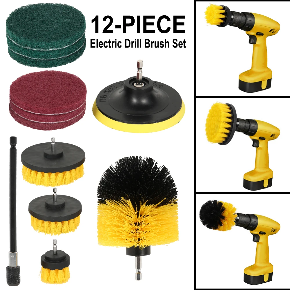 12 pcs/set Power Scrubber Brush Drill Brush Clean for Bathroom