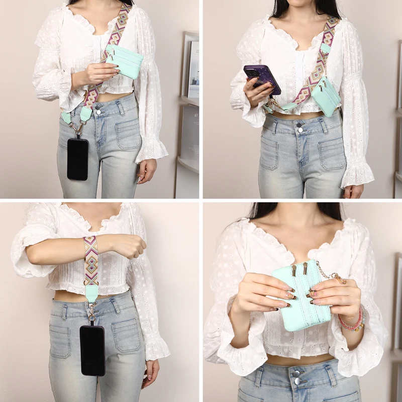 Mobile phone lanyard crossbody bag,with zippered leather wallet bag, Adjustable Fashion Cellphone Lanyard 2
