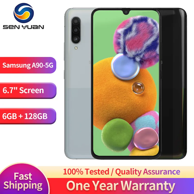 

Original Samsung Galaxy A90 A908N 5G Mobile Phone 6.7'' 6GB RAM 128GB ROM NFC 48MP+8MP+5MP+32MP Octa Core Android SmartPhone