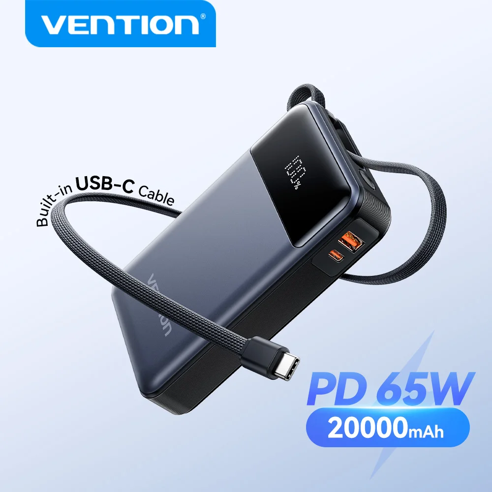 Powerbank VENTION 4800mAh Con Cavi Integrati Lightning E USB-C - Ricarica Rapida 22.5W PD - Display Digitale - Rosa - 2