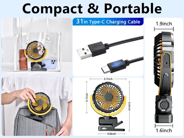 Portable Battery Powered Clip On Fan For Car Visor 360 Rotation_voghion.com