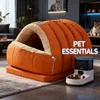 Cat Bed Semi Enclosed Winter Cat and Dog Bed with Leather Edging Windproof and Warm Small Animals in Cold Weather 6