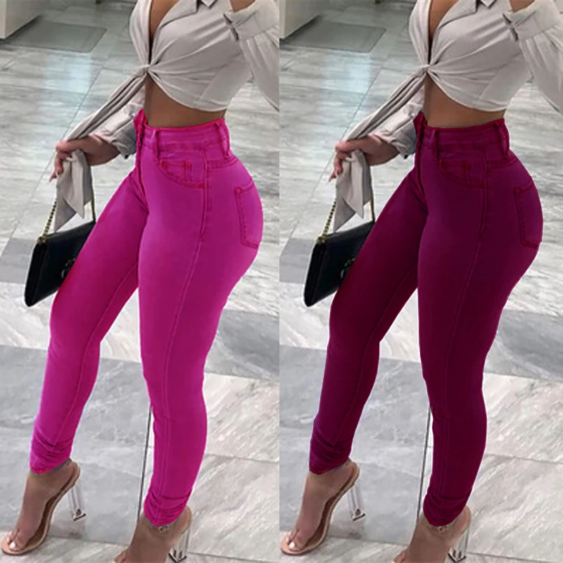 Jeans for Women Skinny Pencil Pants Casual Trousers Ladies Clothes Spring Autumn Soft Comfortable Rose Wine Tight Jeans Slim 2023 ladies fashion golden buttoning belt dress shirt tight waist elastic decoration wide corset seal belts for women female