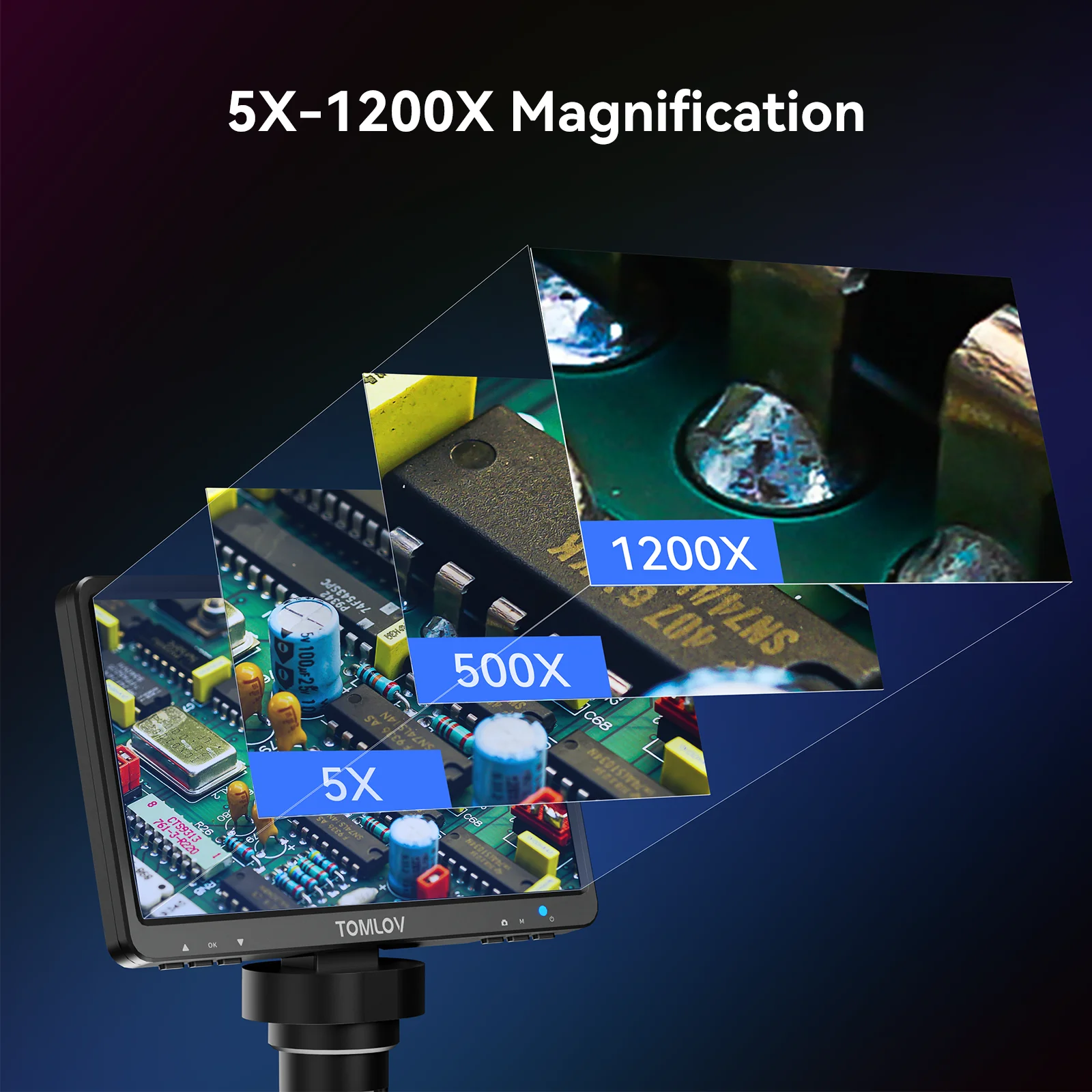 TOMLOV Digital USB Microscope DM9 1200X 1080P LCD Video Microscope for Adult Electronica Soldering PC View Coin Magnifier 3