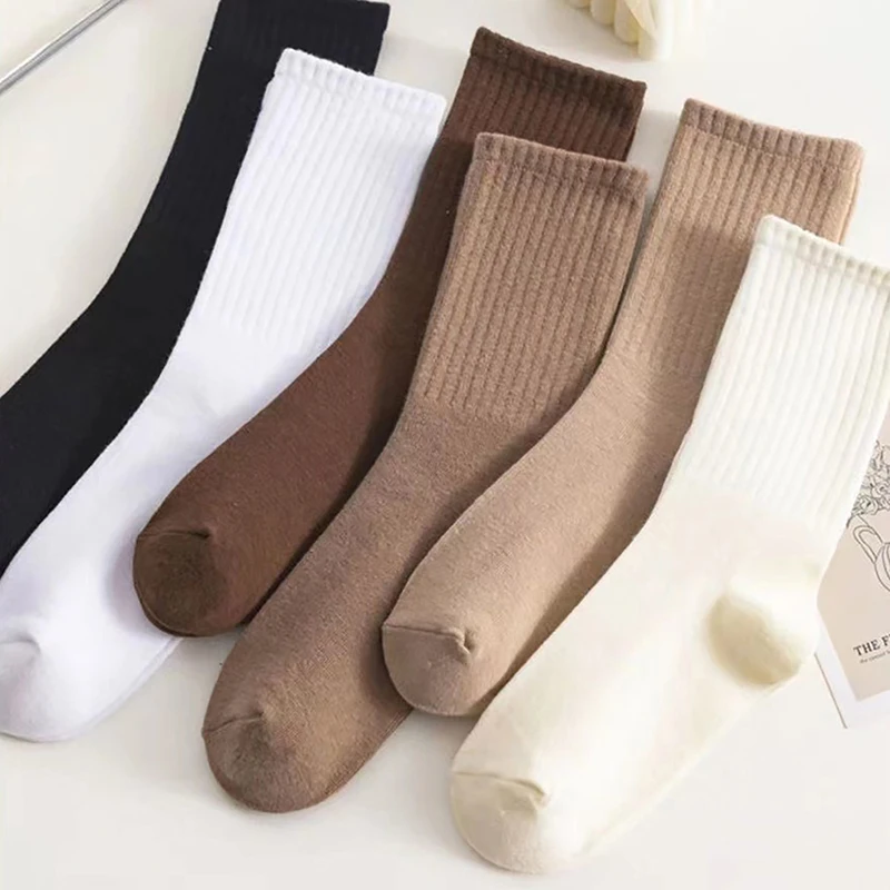 Outdoor Sports Socks Pile Up Socks Solid Color Women Fashion Khaki Brown White Kawaii Cotton For Girls Korea women hiking socks