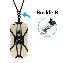 Versatile Anti - Lost Silicone Neck Strap with Adjustable Lanyard and Rotatable Ring Holder (Black Strap Buckle B)
