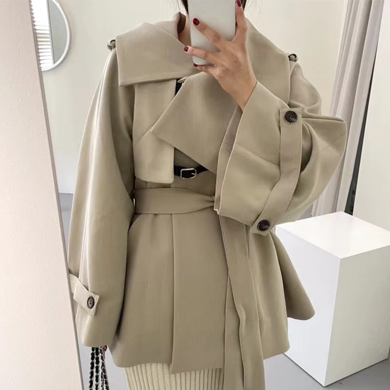 

Clothland Women Elegant Khaki Black Trench Coat Belt Sashes Turn Down Collar Long Sleeve Office Wear Jacket Wind Breaker CA862