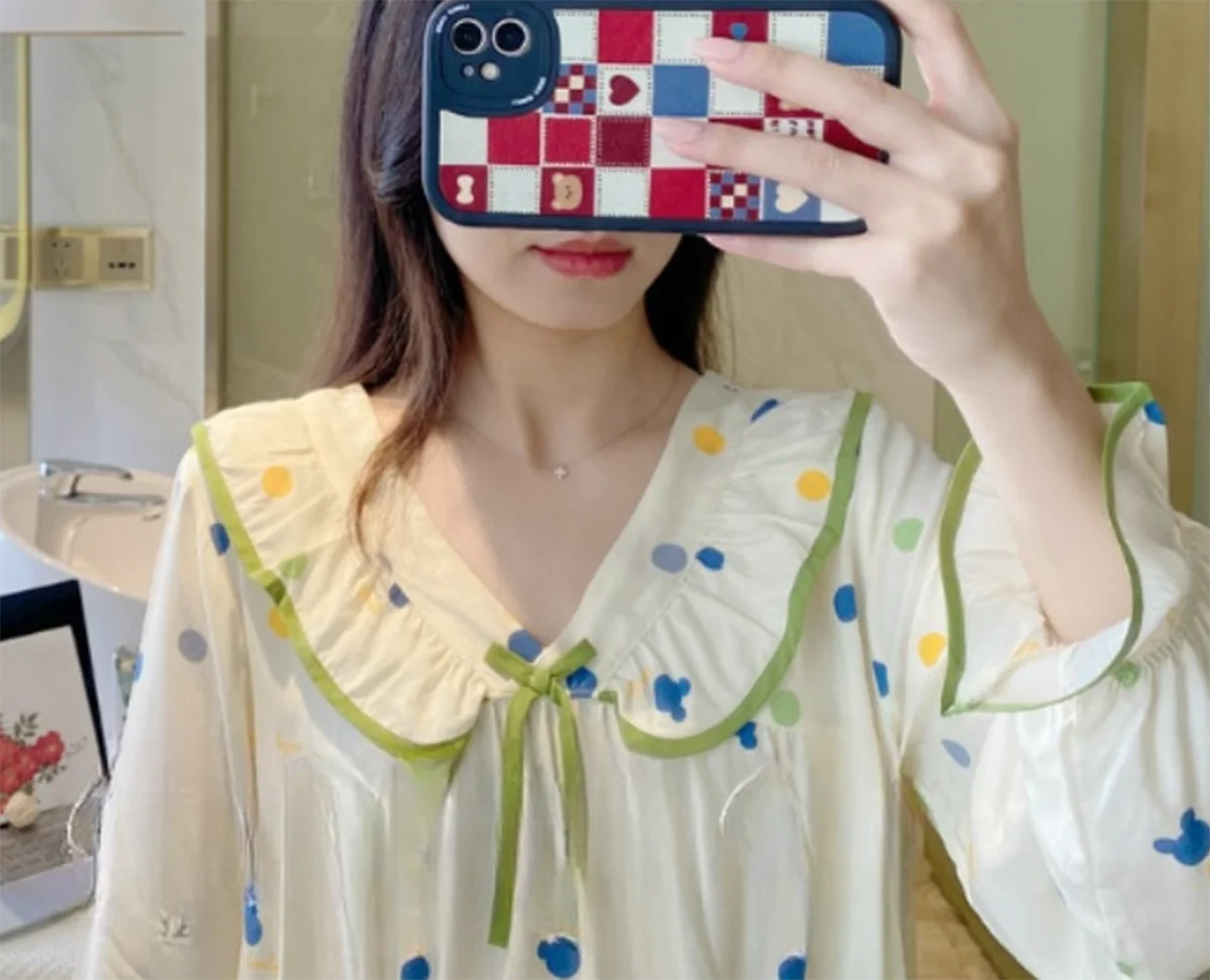 2024 Summer Fashion Trousers Sets Cartoon Turn-down Collar Full Sleeve L-XXL Women's Pajamas Sleepwear For Spring Home Clothes