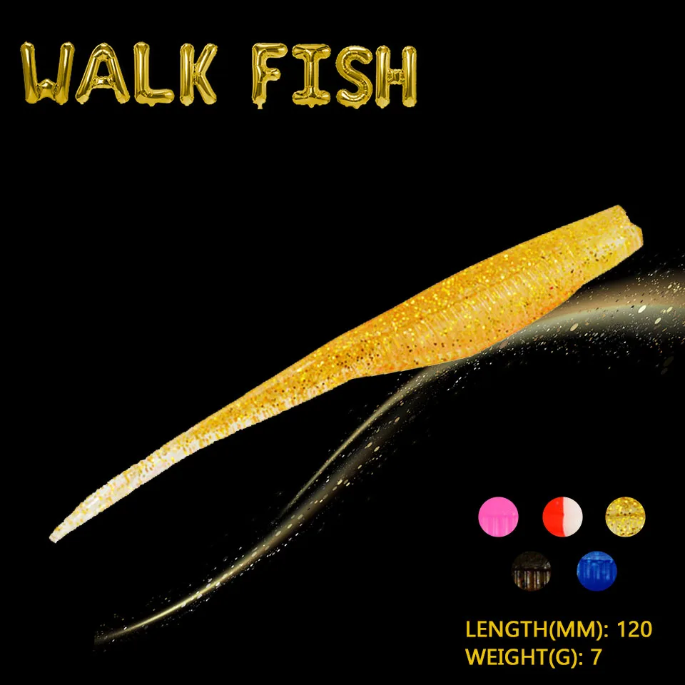 

WALK FISH 5 шт./лот, 120 мм/7 г, джиг-червь, рыболовная приманка, резиновая рыболовная приманка, мягкие приманки, искусственные морские свимбейты, снасти для ловли щуки, форели