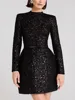 Sequin Evening Dress Women Spring Fashion Casual Long Sleeve O-neck Slim Fit Gowns Dress Female Sexy Shiny Mini Party Dresses