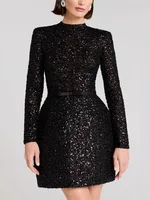 Sequin Evening Dress Women Spring Fashion Casual Long Sleeve O-neck Slim Fit Gowns Dress Female Sexy Shiny Mini Party Dresses