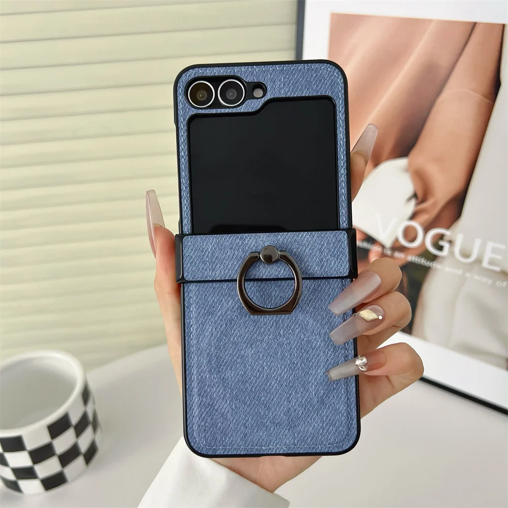 Y2K Washed Denim Magnetic Case with 2-in-1 Ring Holder and Bracket Cover