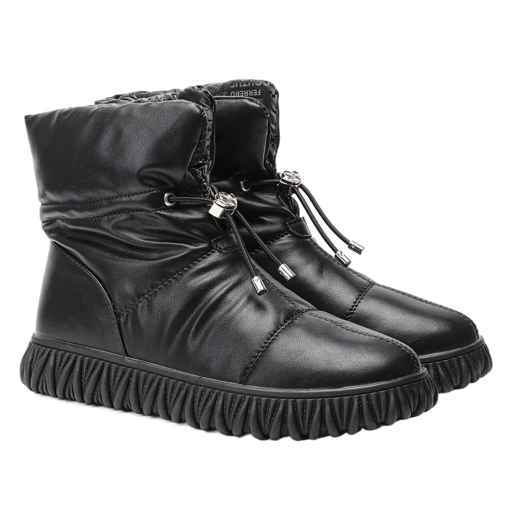

Genuine Leather Waterproof Snow Boots Woman 2023 Winter Warm Plush Ankle Boots Cotton Shoes Fashion Climbing Skiing Botas Mujer