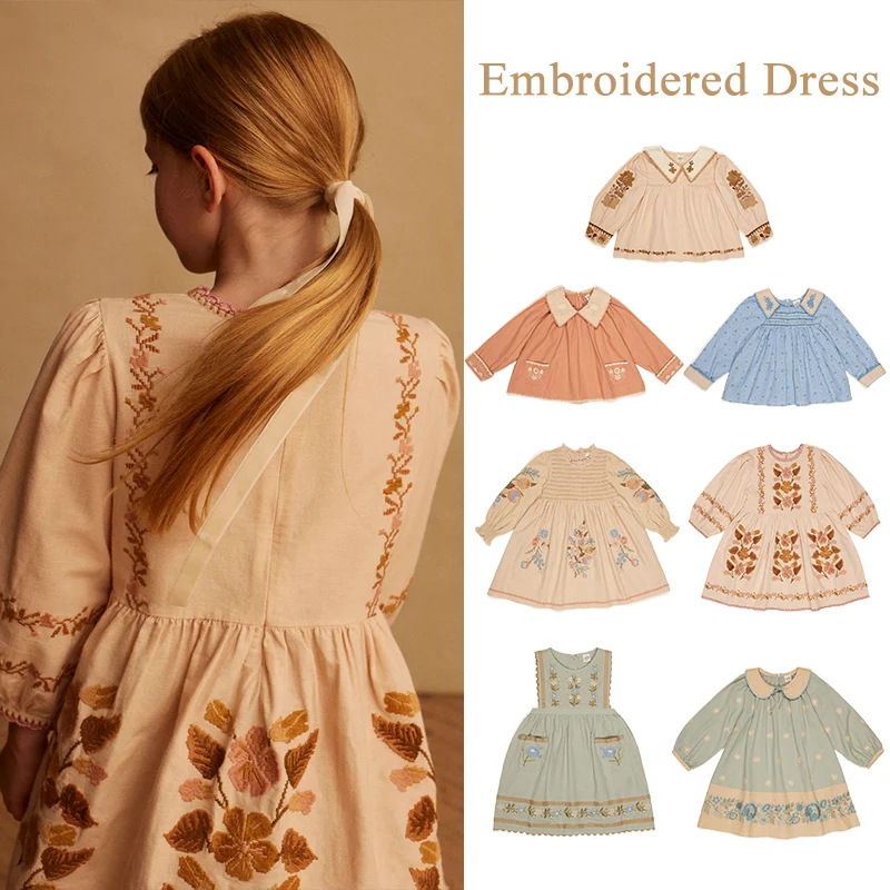 Children's dress Spring APO series retro style Gauding Heavy work embroidered floral girls Princess dress