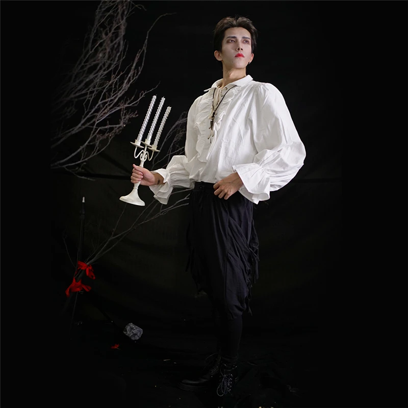Men Retor Ruffles Party Palace Shirt Men Bandage Long Sleeve Medieval Shirt Gothic Chic Yamamoto Male Blouses Camisas Hombre