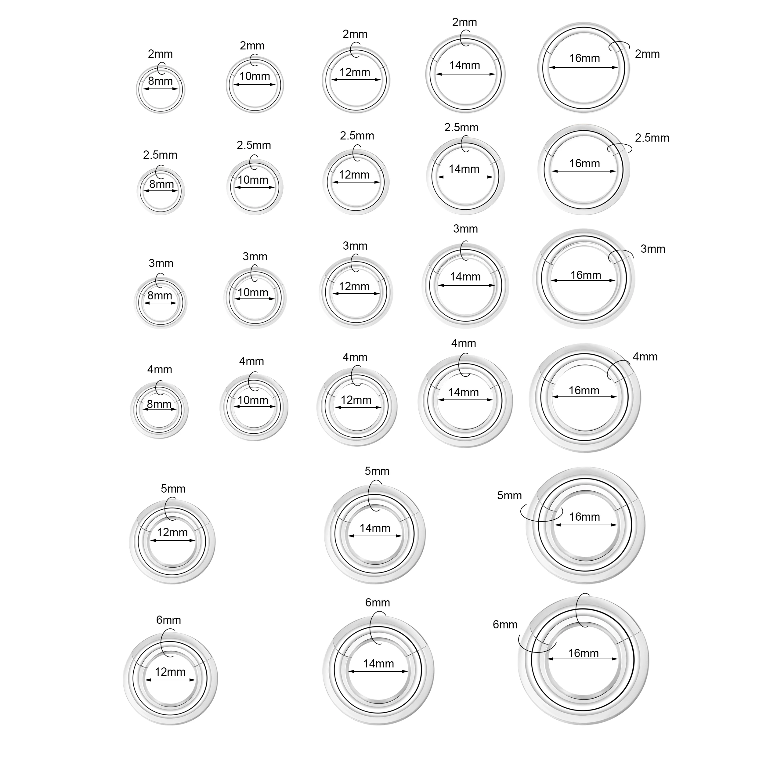 ZS 1PC 대형 후프 귀걸이 316L 스테인레스 스틸 귀 게이지 플러그 펑크 Septum 코 링 2/4/6/8/10/12G BCR 바디 피어싱