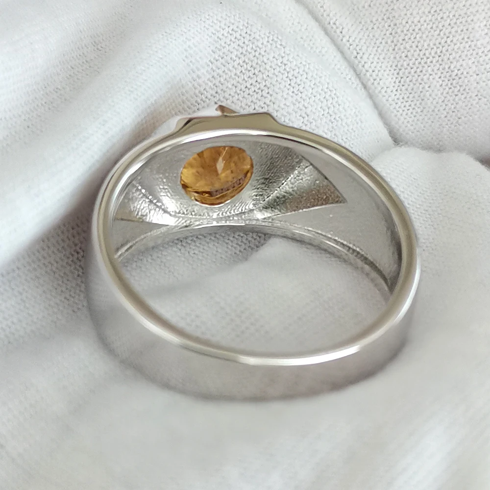 Natural Yellow Citrine Men Ring 925 Silver 7.5mm Lucky Gemstone 6-prong November Birthstone Birthday Gift R515GCN 3