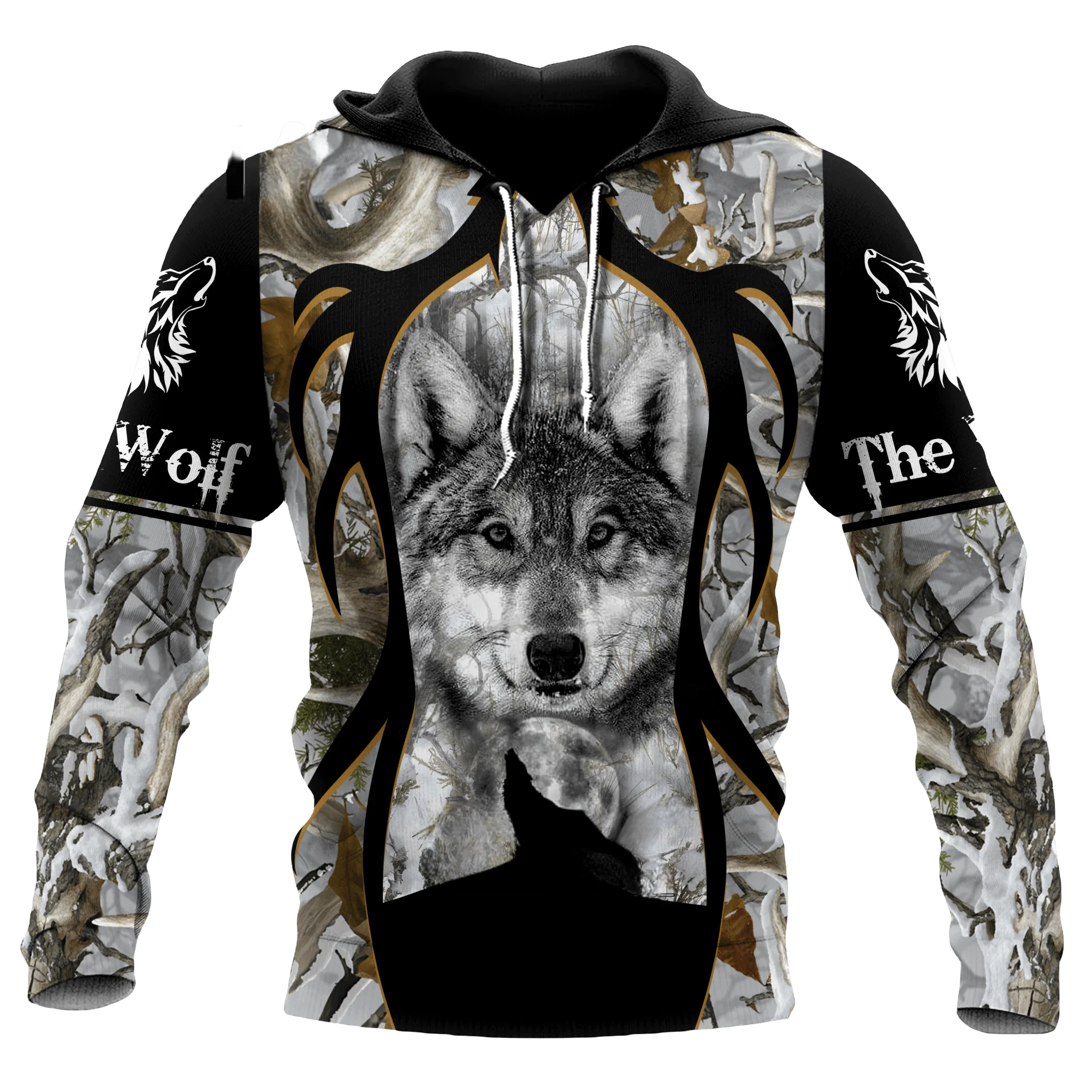 Oversized Wolf Animal Hunting Hoodie For Men Camouflage 3D Printing Essential Harajuku Casual Sweatshirt Yk2 Clothes Sports 2023
