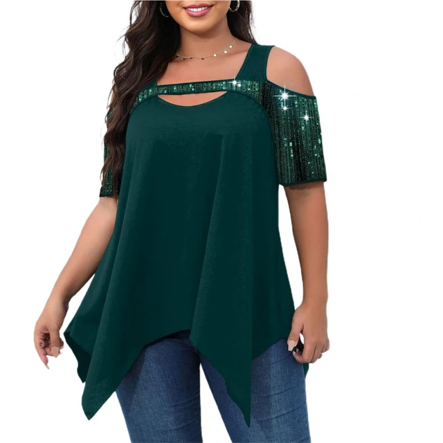  Plus Size Tops for Women, Cold Shoulder Summer T Shirt