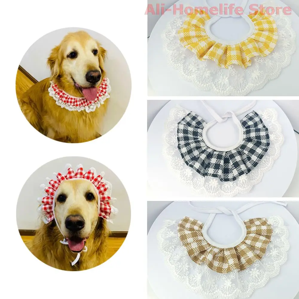 

Cat Saliva Towel Plaid Dog Collar Pet Teddy Chihuahua Bib Lace Edge Neckerchief Bandanas Pet Party Decor Supplies Accessories