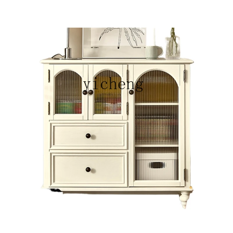 

ZK Solid Wood Dining Edge Tea Cabinet Multi-Functional Household Minimalist Storage Cabinet Light Luxury White Cream Style