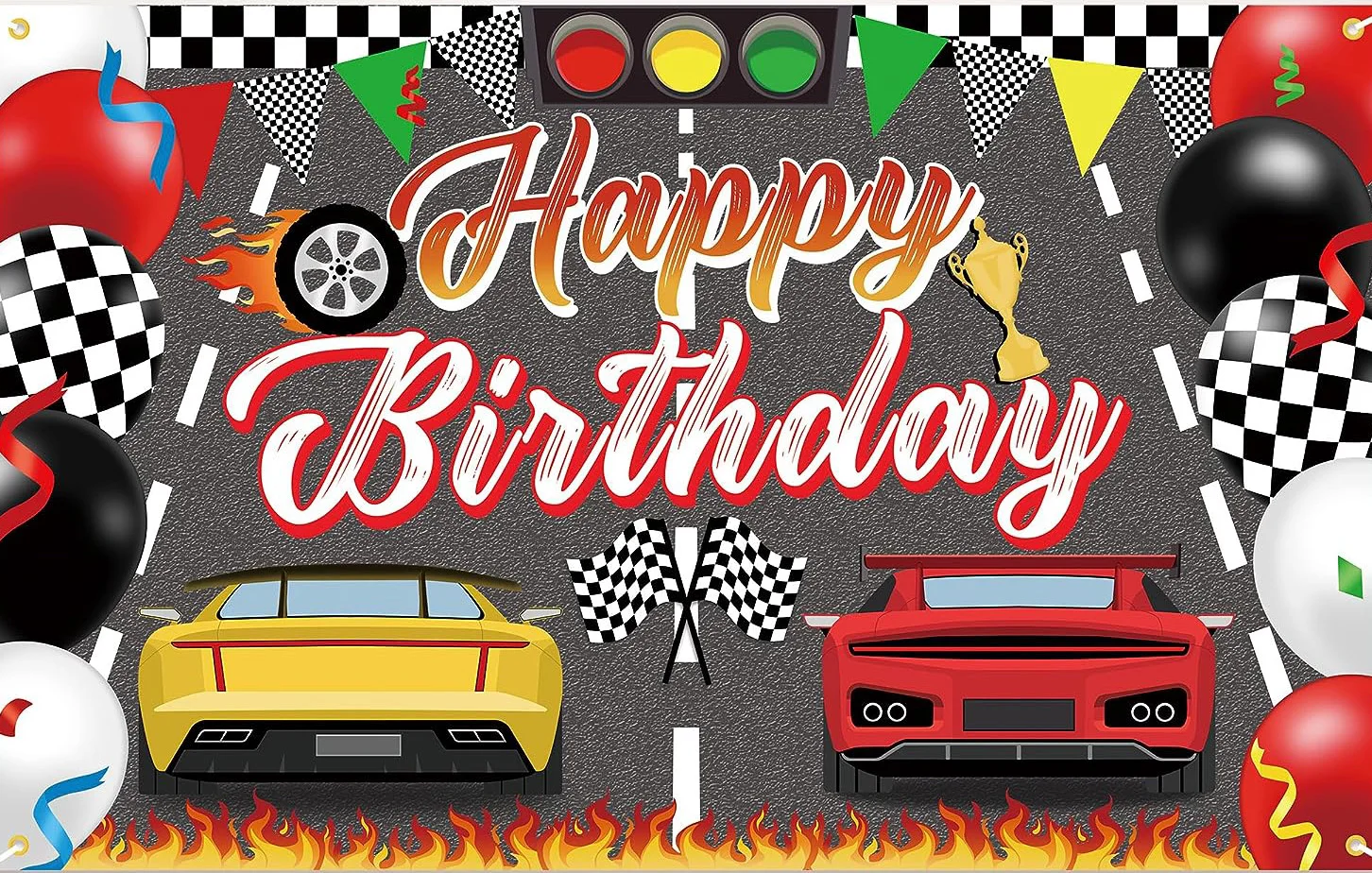 Hotwheels Racing Cars Race Track Flag Balloon Celebration Fondali Computer Print Compleanno Fotografia Studio Sfondi