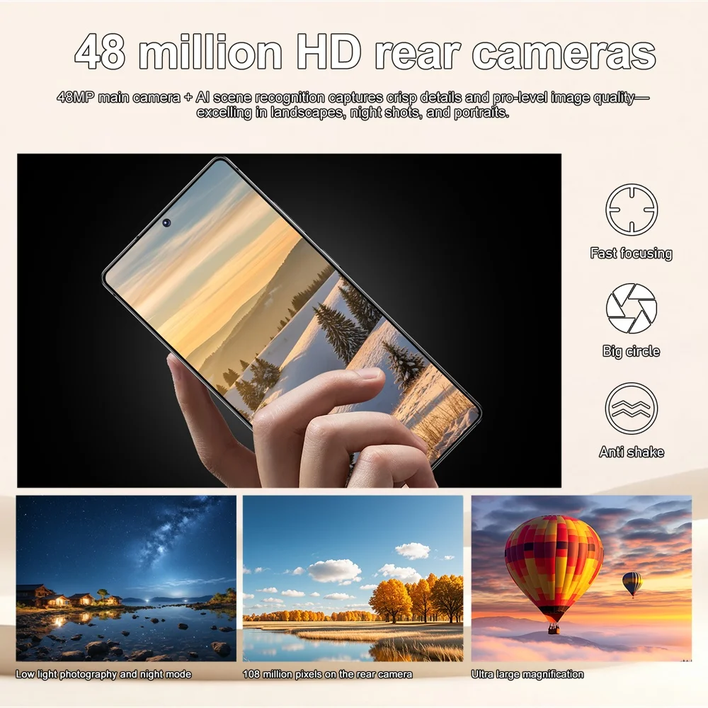 K-Touch Smartphone For C27 Ultra 7.3inch Full Display Cell Phone 7800mAh Battery Mobile Phones 48MP Camera 22GB+2TB Face ID Unlocked 5G Dual SIM Android 15 CellPhones with FM Radio GPS