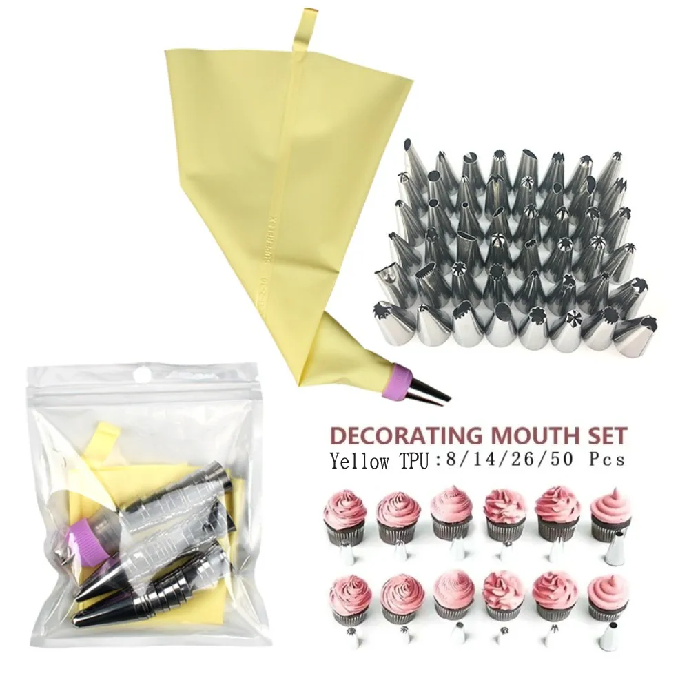 

8/14/26/48pcs Silicone TPU Pastry Bags Tips Kitchen DIY Cake Icing Piping Stainless Nozzle Reusable Cream Decorating Mouth Tools