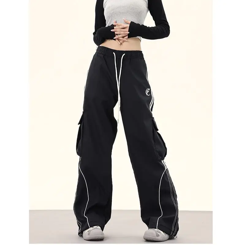 Deeptown Harajuku Parachute Pants Women Striped Baggy Cargo Streetwear Casual Sport Jogger Trousers Korean Fashion 90s Aesthetic