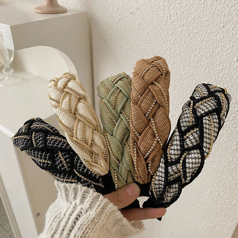 

Fashion Wide Twist Braid Chains Hair Hoop DIY Weaving Shining Rhinestone Hairbands Braided Handmade Headband Hair Accessories
