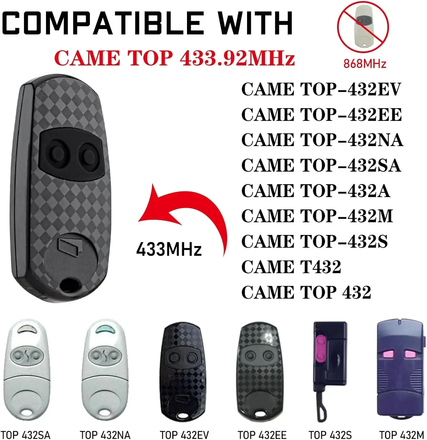 Top432 EV 433.92 MHz Garage Gate Fob Remote Control Transmitter Compatible with CA TOP-432EV TOP-432EE TOP-432NA, 2 Pack 2
