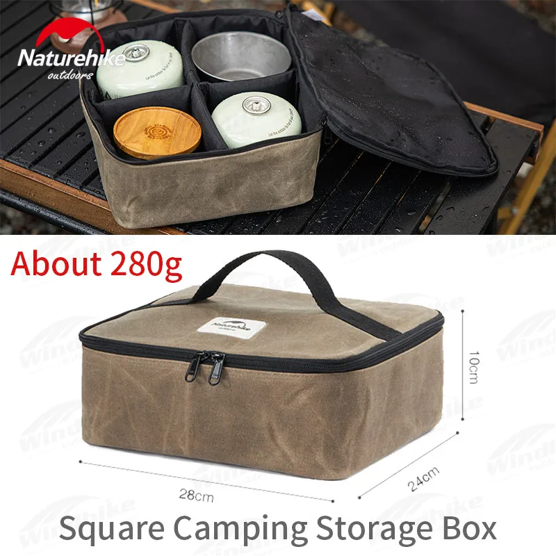 Naturehike Square Canvas Storage Box Camping Sundries Tool Tableware Bag Outdoor Equipment Accessories Storage Bag Portable