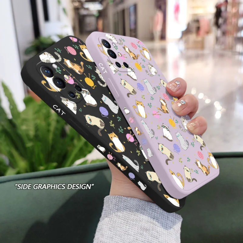 Charming Cat Pattern Liquid Silicone Phone Case