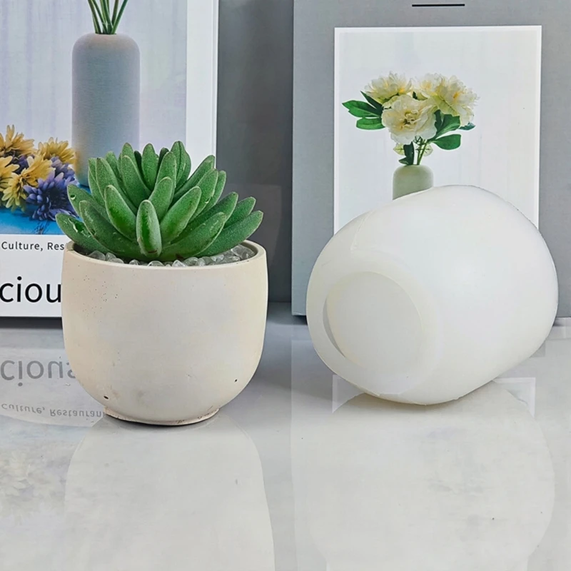 Succulents Flower Pot Mold Round Vase Plaster Cement Molds Holder Mould Dropship