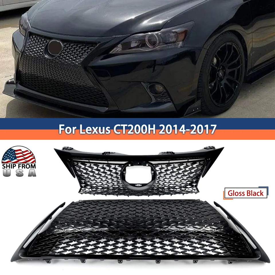 Lexus CT200H Front Grille Set - Upper & Lower Gloss Black Mesh Grilles For 2014-2017 Models