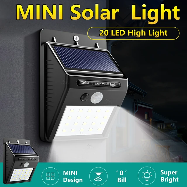 Applique murale solaire 20LED avec capteur de mouvement PIR, lumière extérieure étanche IP65, marche/arrêt automatique pour clôture de jardin, cour, porche, chemin 1