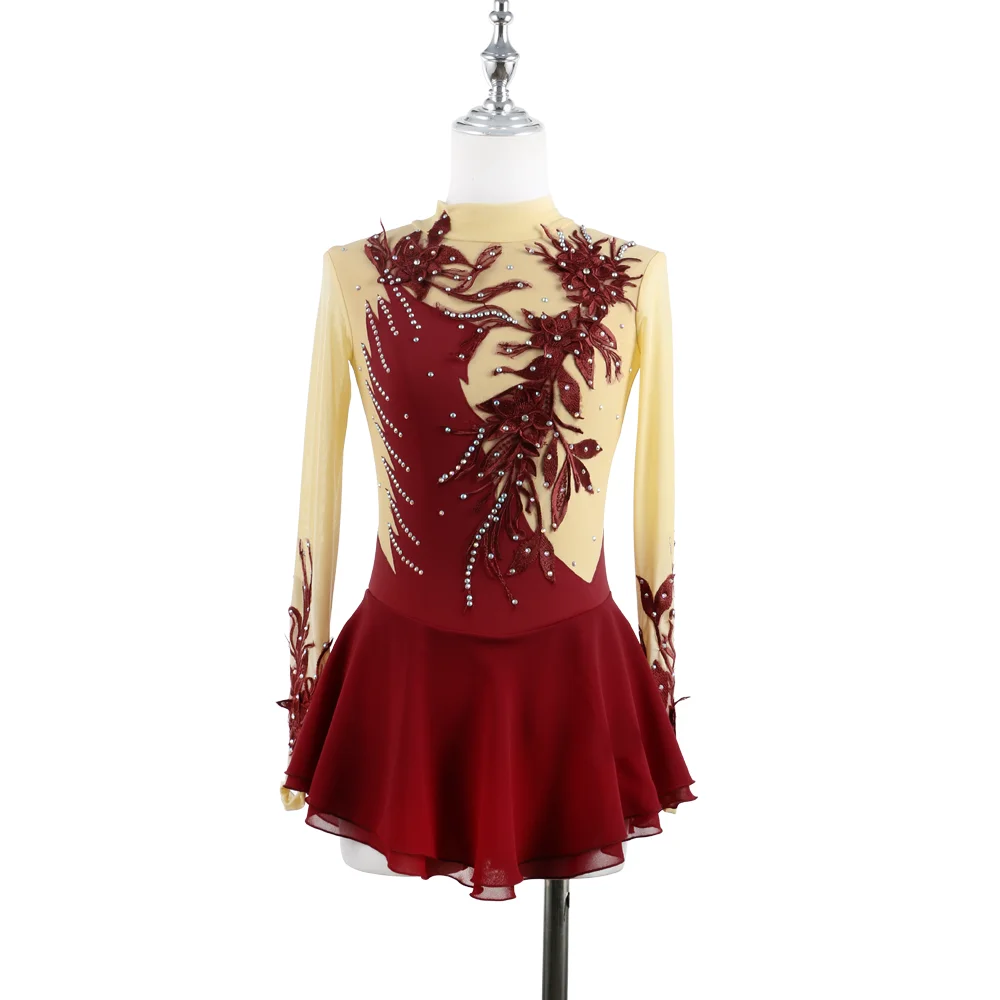 Black Figure Skating Dress Cheongsam Ice Figure Skating Skirt Beautiful Skirt Stereo Lace Flower Girl/Woman