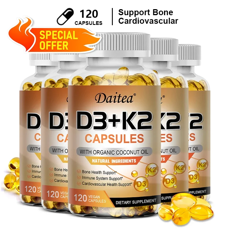 

Vitamin D3 + K2 | 5000 IU D3, optimizes calcium absorption | 200 mcg K2 promotes circulation to support bone and immune health