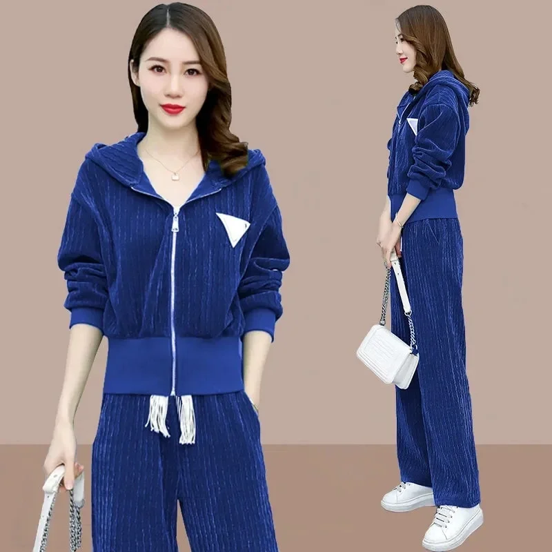 

Oversize Korean Sweatsuit Tracksuit Women Streetwear Casual Loose 2 Piece Set Zip Up Crop Hoodie And Wide Leg Pant Suit Jogging