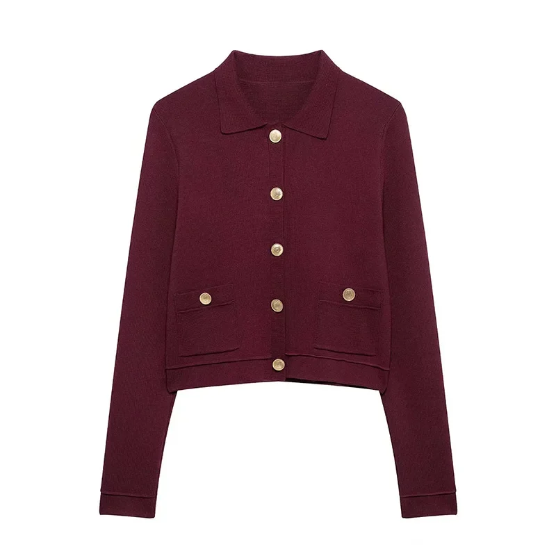 _ Women Skirts 2 Piece Set Burgundy Knitted Lapel Long Sleeve Button Cardigans Pleat High Waist A-line Skirt 2025 Lady Outfits