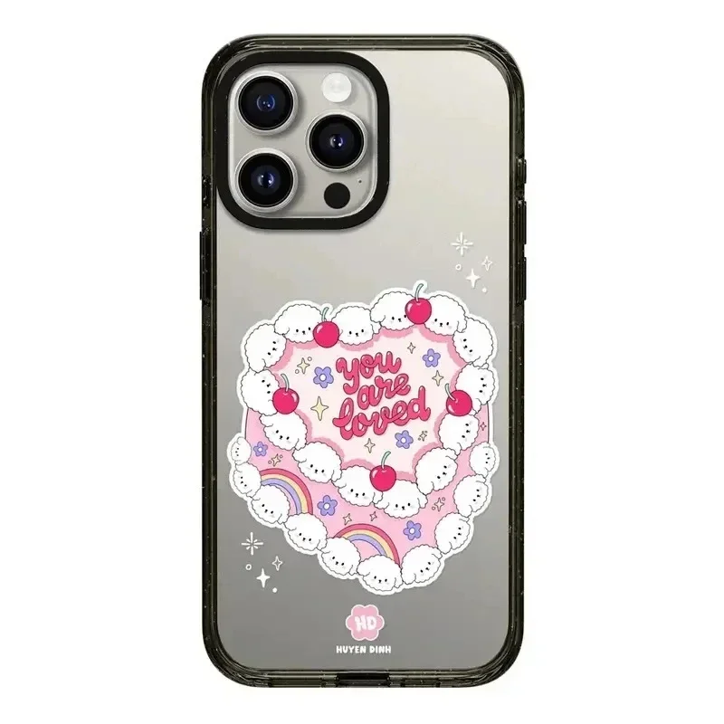 

2.5 Acrylic Black Border Cute White Dog Pattern iPhone 12 13 14 15 Pro Max Protective Case
