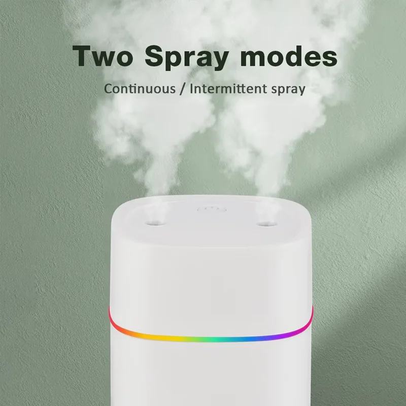 600ml Wireless USB Mini Aroma Humidifier with Dual Nozzle and Silent Cool Mist, featuring Water Shortage Protection
