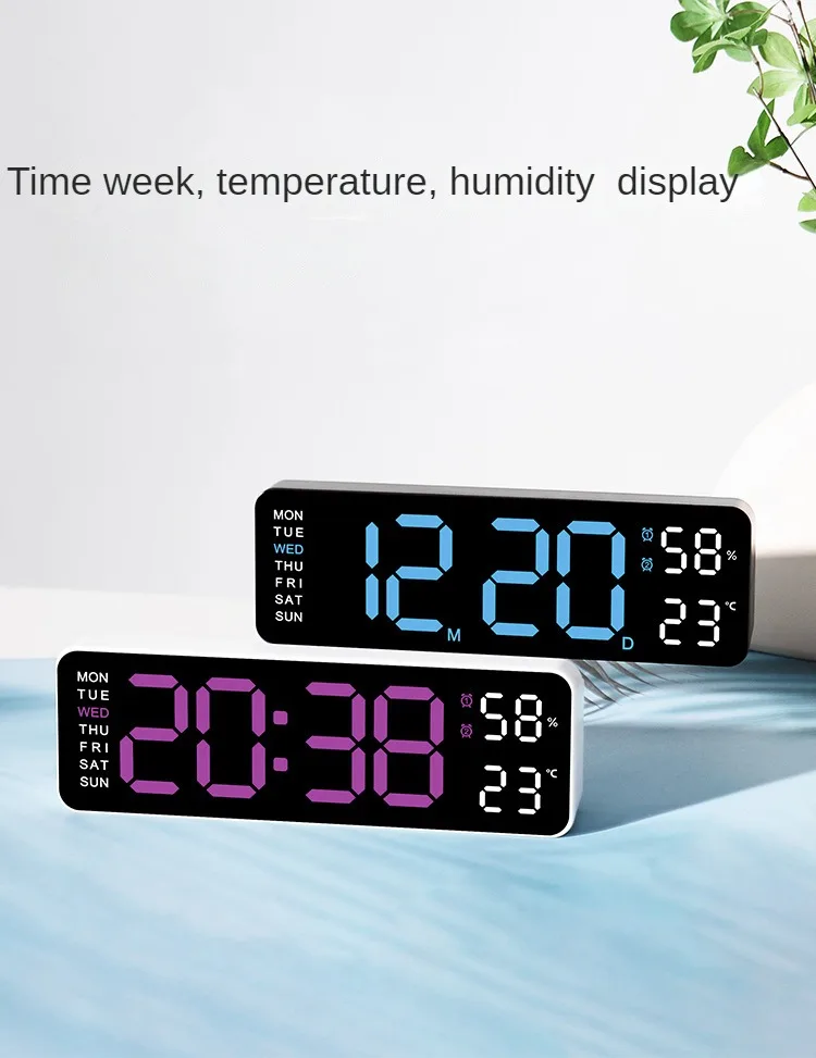 Description Picture 4 of itemLarge Digital Alarm Clocks Temperature and Humidity Week Display LED Wall-mounted Wall Clock Brightness Adjustable 12/24H