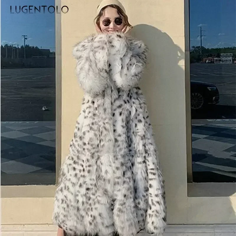 

Women Long Faux Fur Coat Black and White Leopard Winter Fashion Lady Thick Warm Fur Streetwear Fur Jacket Lugentolo