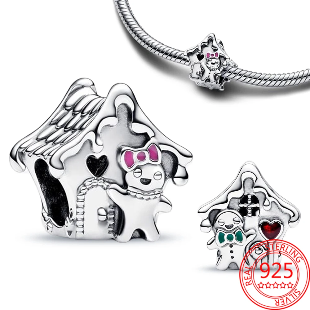 

Cute 925 Sterling Silver Bow Gingerbread House Love Charm Fit Pandora Bracelet Women's Christmas Jewelry Accessories