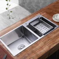 Stainless Steel Double Sink Wash Dishes With Drainer Deep Hidden Sink Bathroom Kitchen Accessories Household Items 2