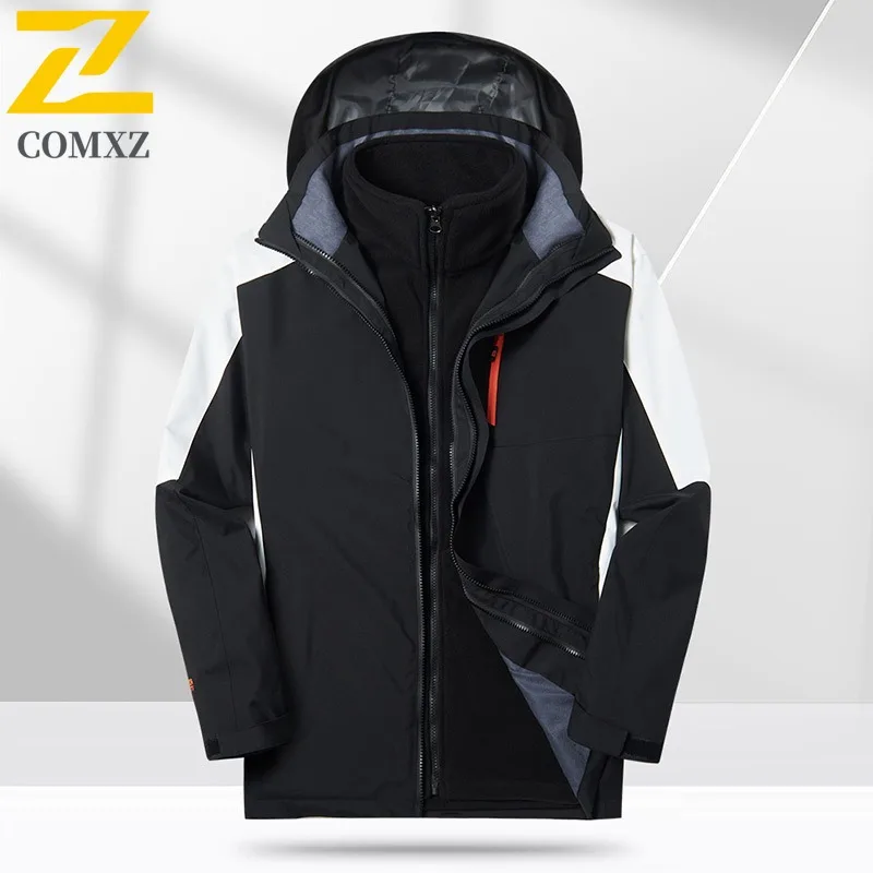 COMXZ Men Coat Thickened Warm Minimalist Hooded Work Climbing Biker Jacket 3 in1 Camping Breathable Scratch Resistant Outerwear