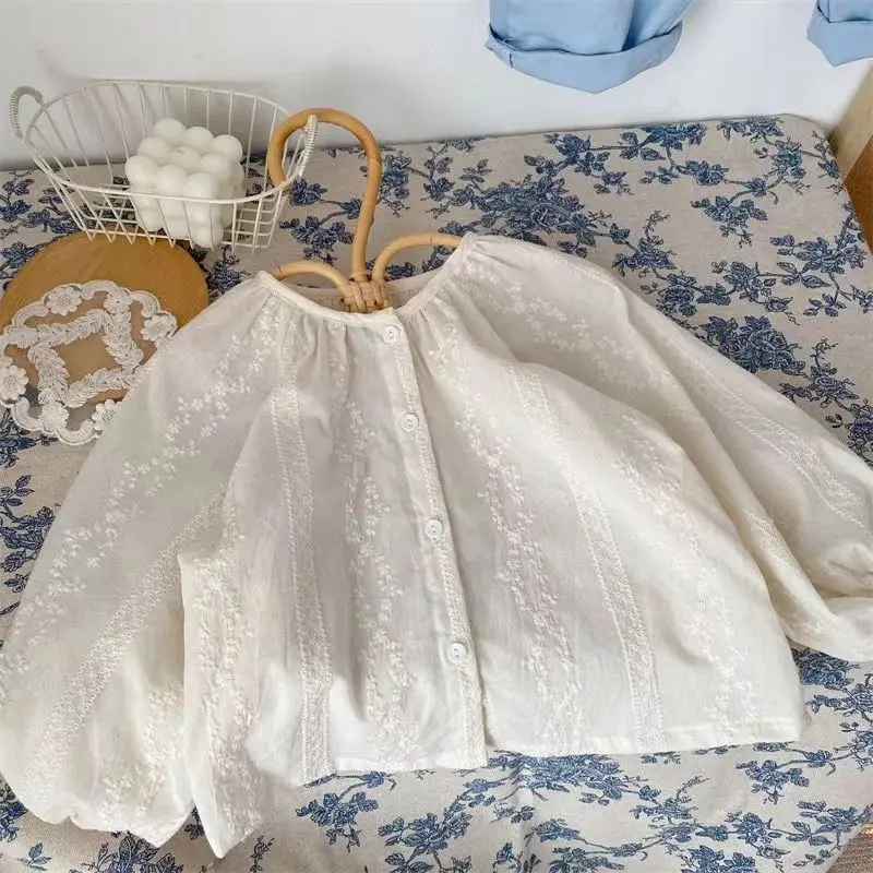 Girls Spring shirt nouvelle version cor&eacute;enne princesse Wind Lace Liner Girls Baby mode brod&eacute; Doll shirt 2 3 5 7 9Y