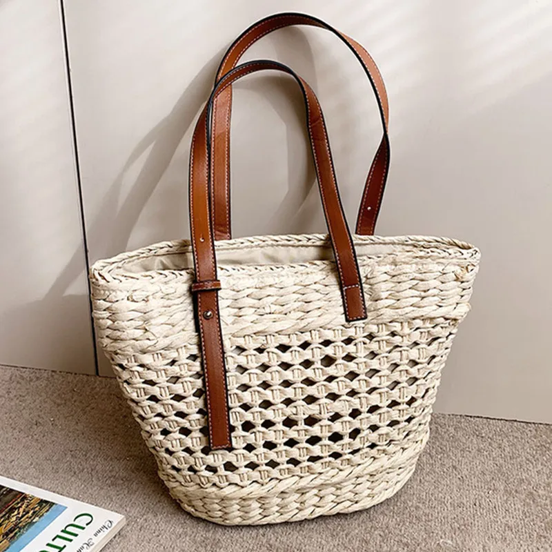 

Повседневная женская сумка-тоут, Роскошный дизайнерский вместительный винтажный кошелек с вырезами, пляжная сумка-шоппер с Бали